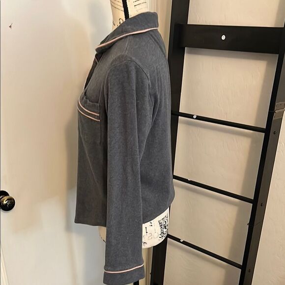 Faherty Gray Button-Up Pajama Top Pink Trim Top Only Loungewear Sleep - Picture 3 of 8